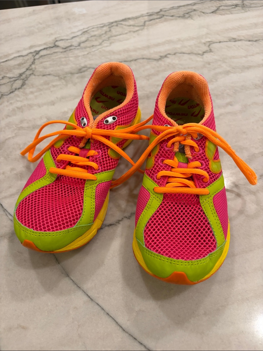 NEWTON WOMENS Neon Pink & Green Athletic Sneakers with Orange Laces SZ 36.5